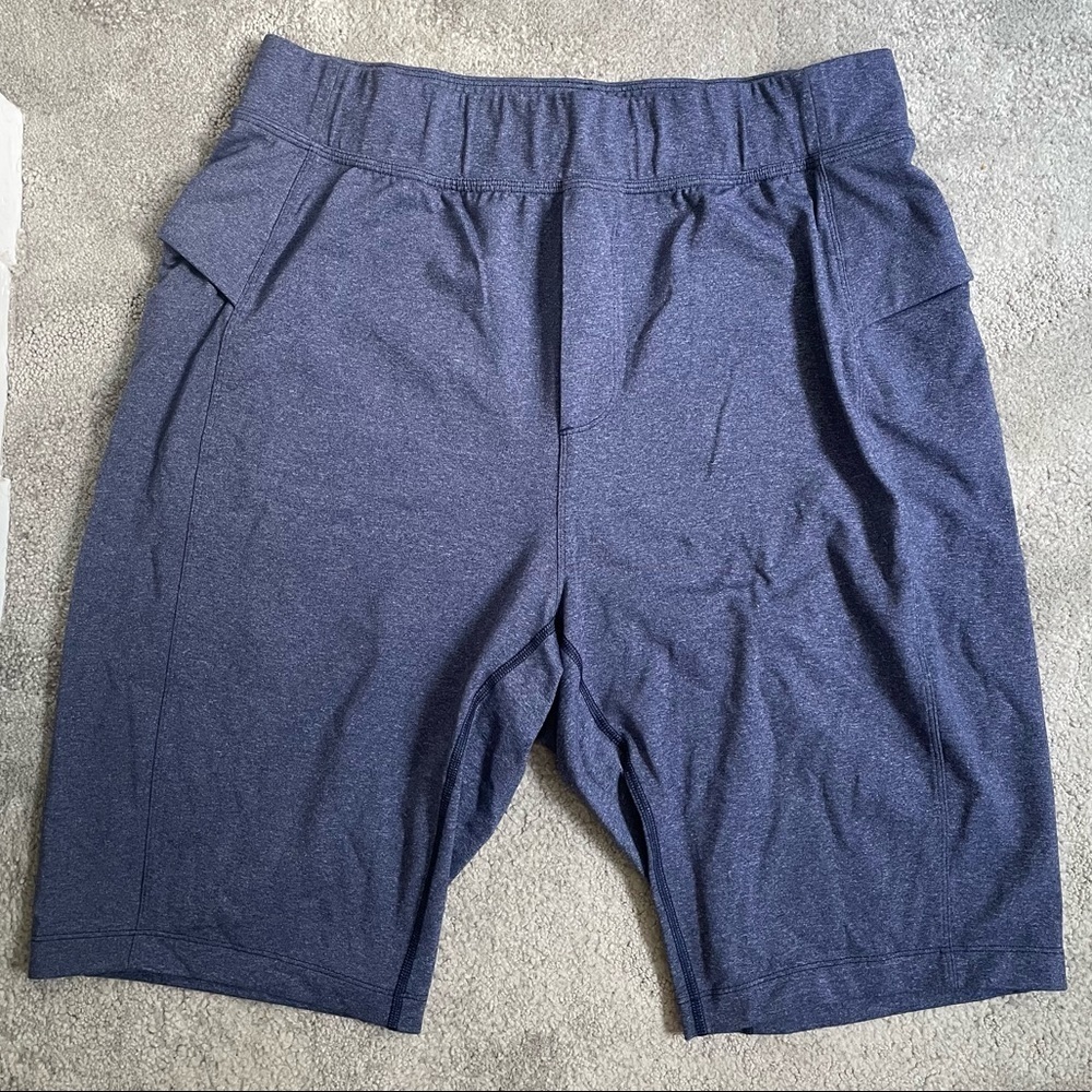 Lululemon Blue Jersey Knit Training Interior Drawstring Side Pockets Short L EUC